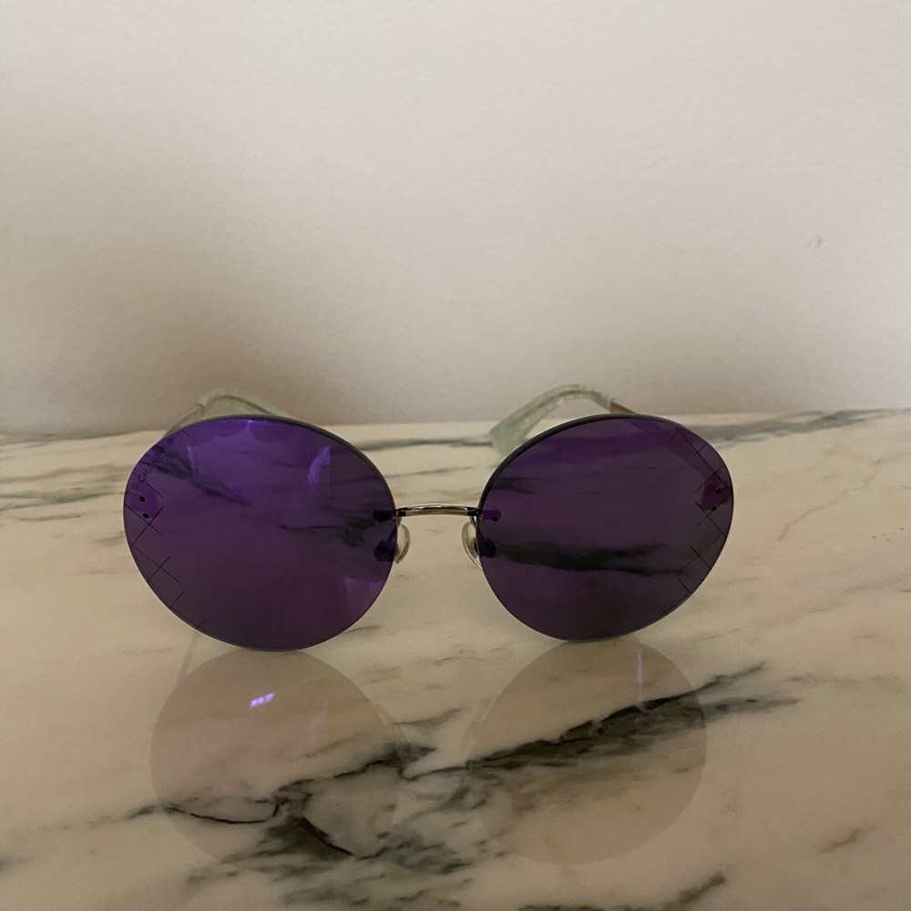 CHANEL  4216 c.124/4v 58-17
Silver Metal And Purple Tinted Shield Sunglasses - Picture 12 of 16